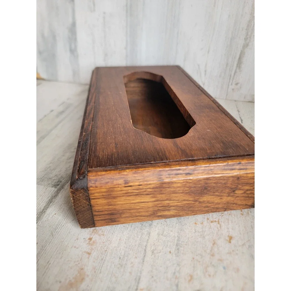 Wooden tissue box holder unique home vintage decor dispenser rectangle figure
